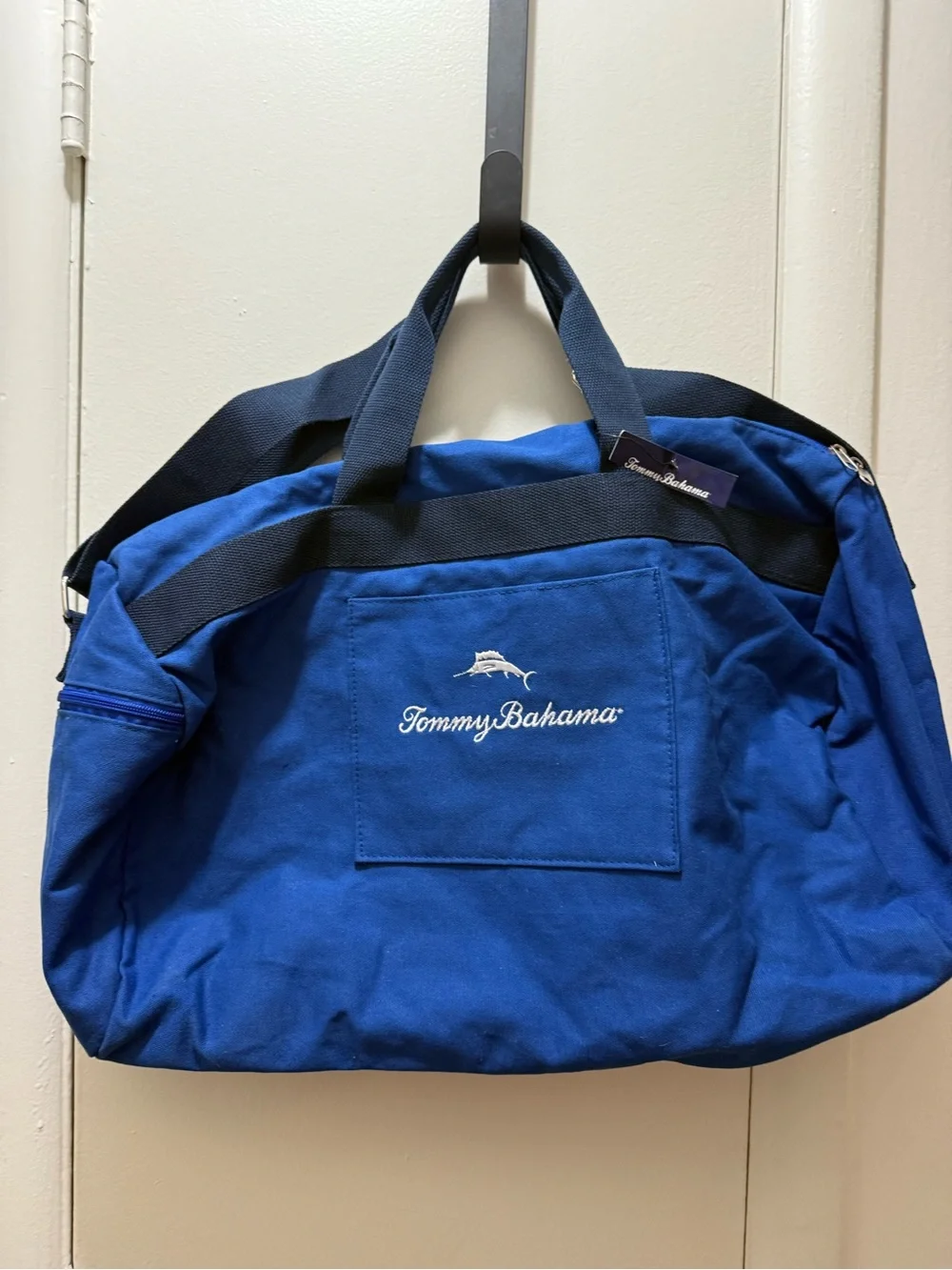 Tommy Bahama Royal Blue Duffel Bag with Black Handles NWT